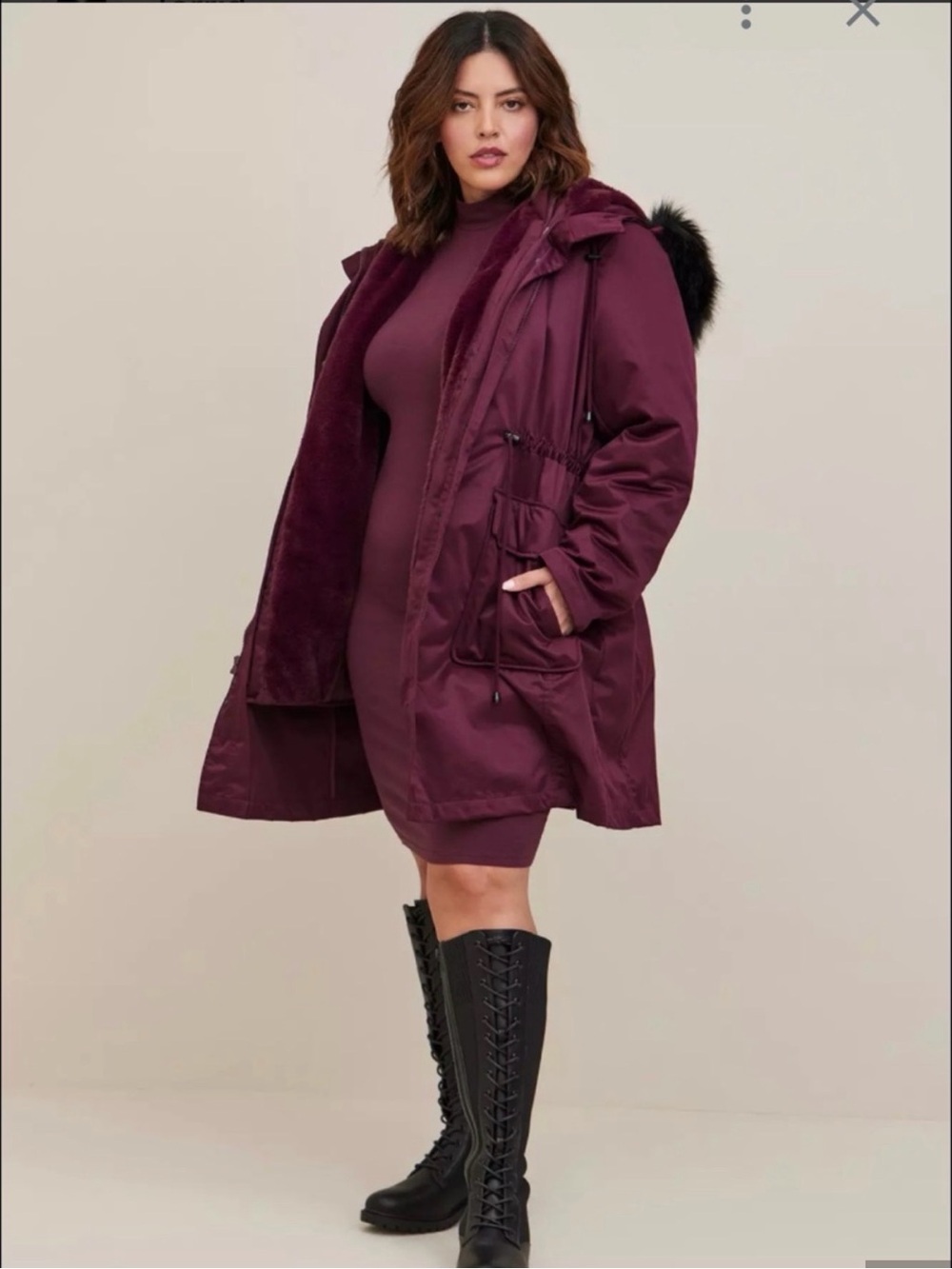 torrid Burgundy Faux-Fur Trim Parka Jacket